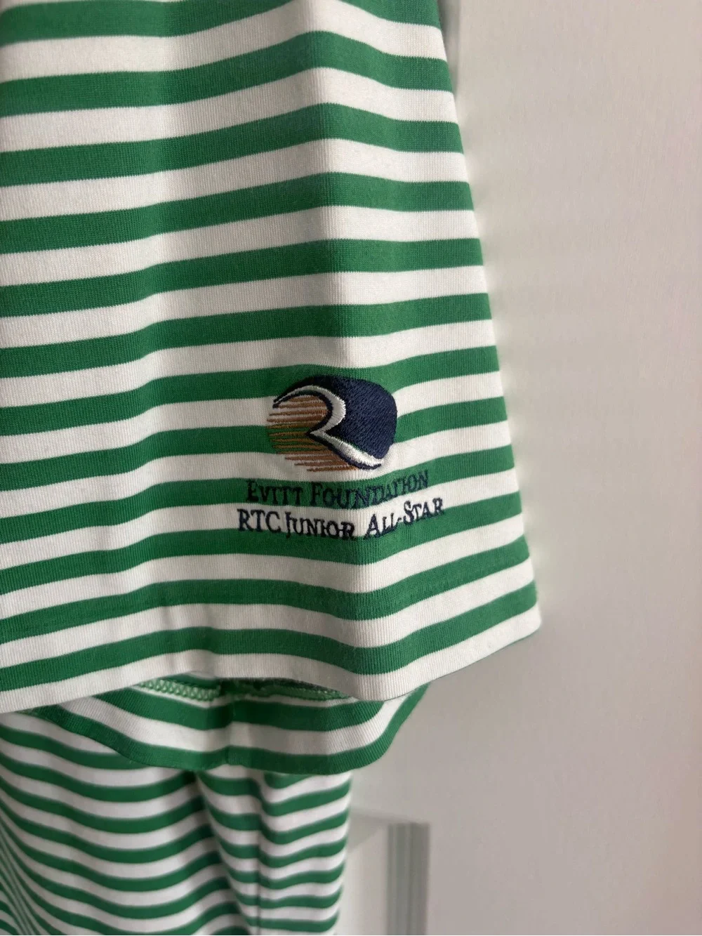 Ralph Lauren Green & White Striped Polo with Navy Pony